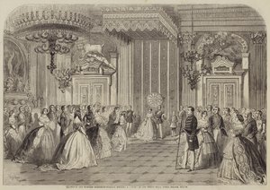 Prins en Prinses Frederik-Willem houden hof in de Witte Hal, Koninklijk Paleis, Berlijn door Gustave Janet